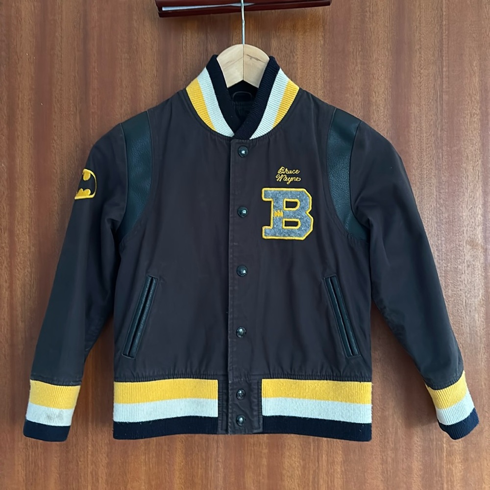 Gap kids DC black and yellow Batman varsity bomber jacket small